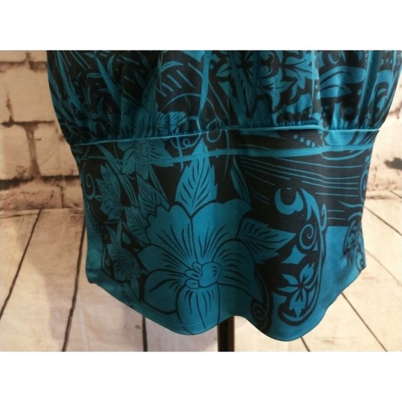 Vintage Teal Peacock Spaghetti Strap Cami Stretch MINI DRESS Size Medium USA - Picture 3 of 7